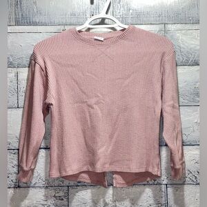 Zara Knit Ribbed Girls Top Pink 8 Split Back Hem High Low